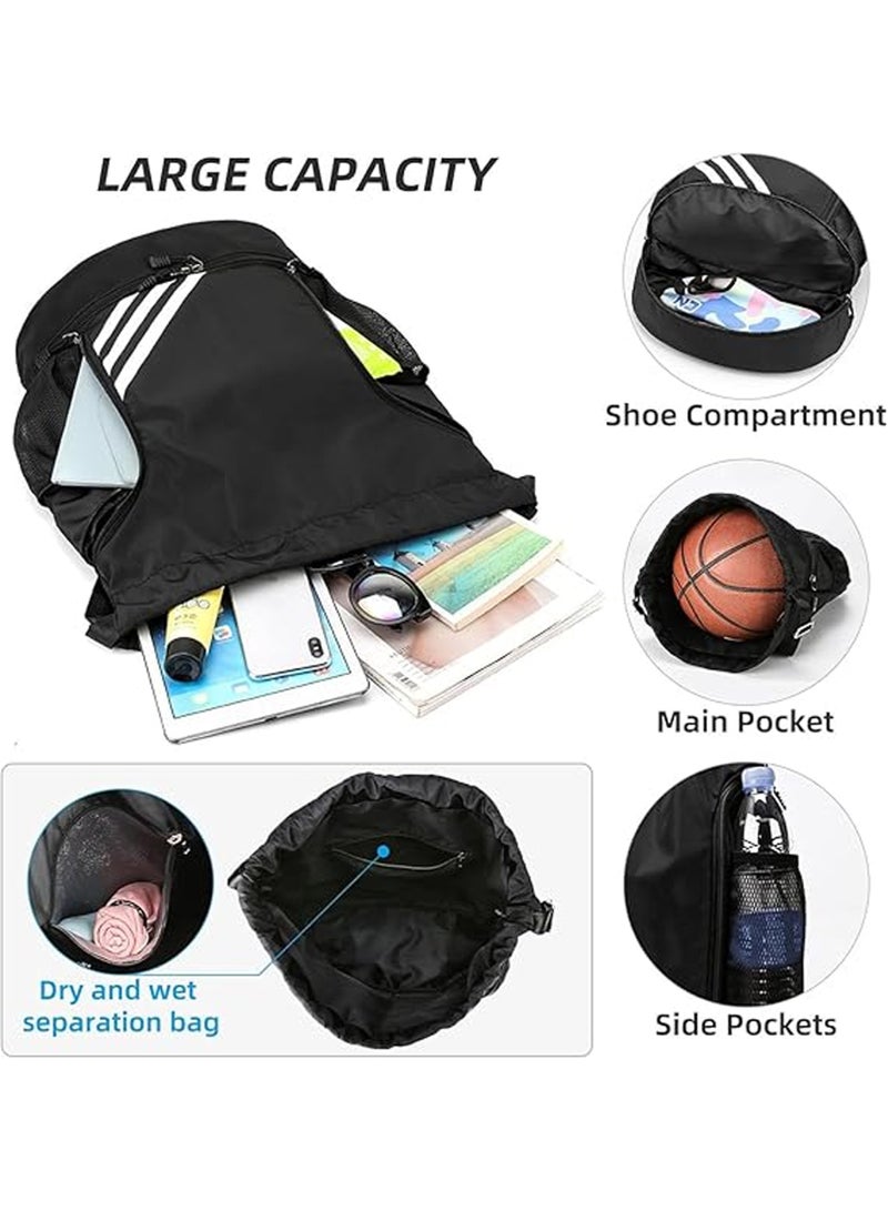Jamal Sports Backpacks Large Capacity, Drawstring Gym Bag for Men, Gym, Drawstring Lightweight and Waterproof, Making Your Trip More Convenient, Black - Image 5